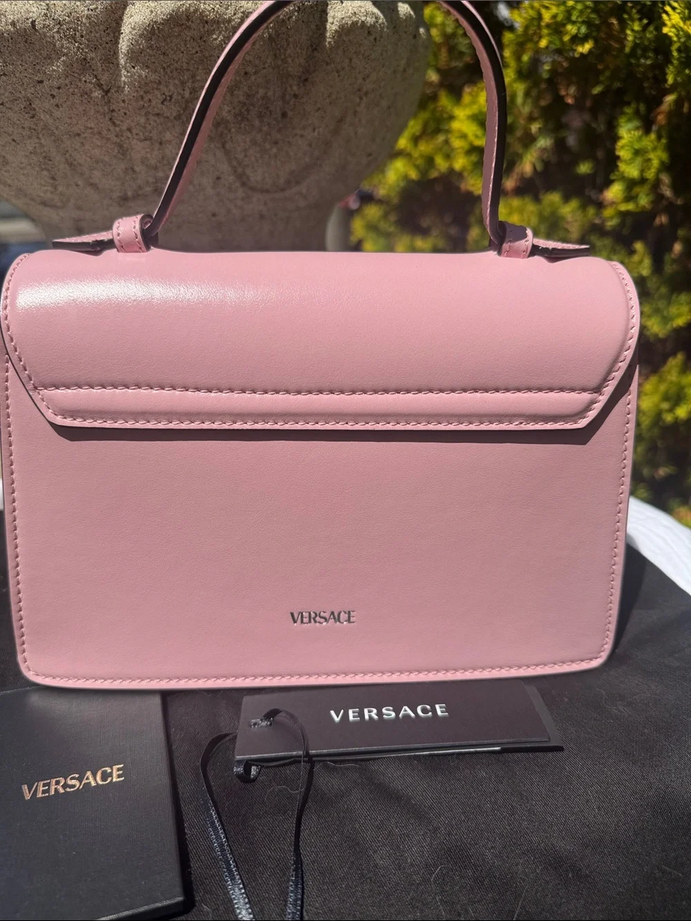 Versace Pink Leather Top-Handle Satchel with Silver Medusa, Calfskin Leather .Sm - Picture 4 of 12